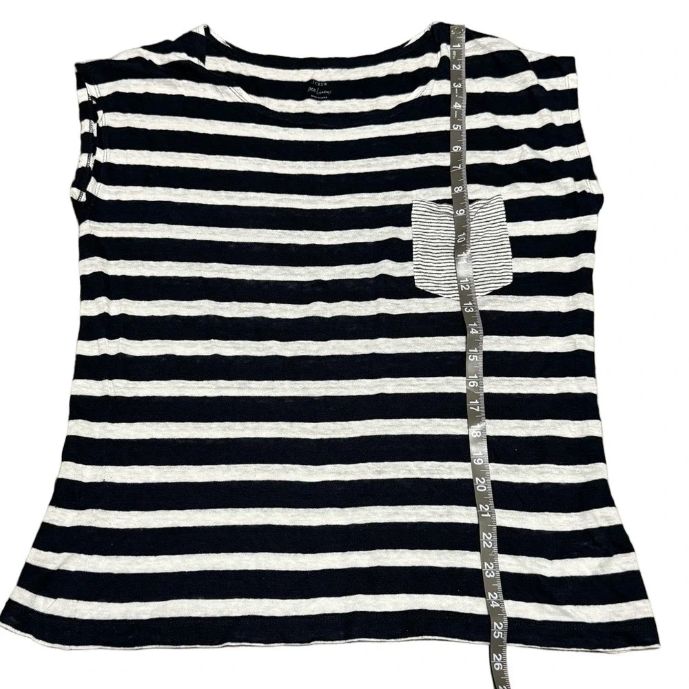 J Crew Linen Striped Navy and White Women's Top Size M